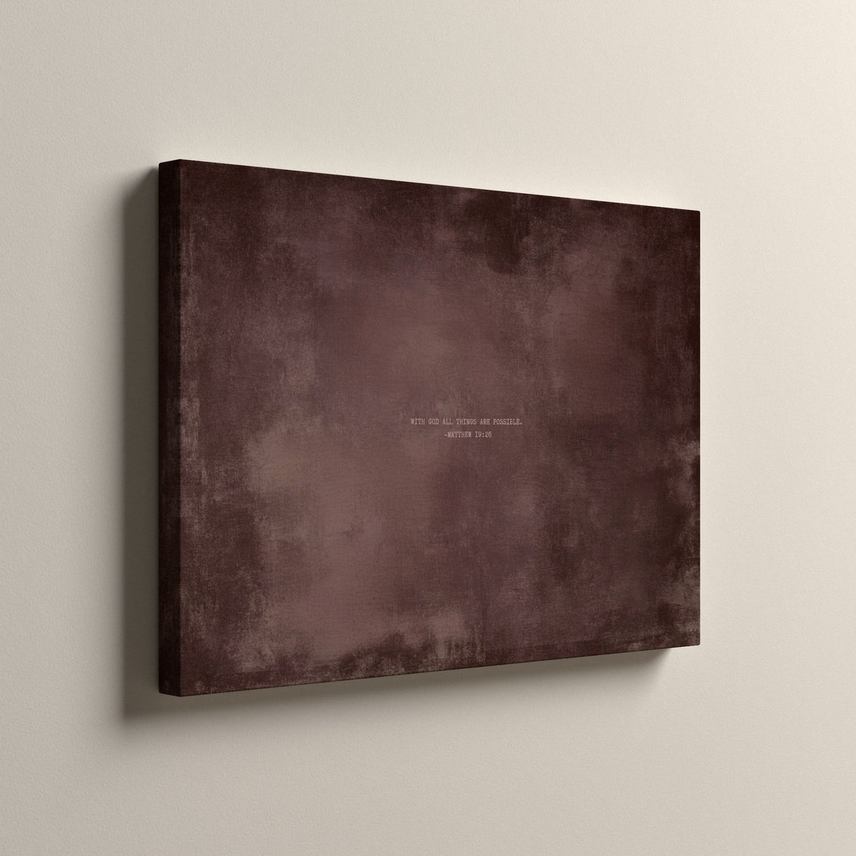 Dusty Mauve Scripture canvas, unframed, side view