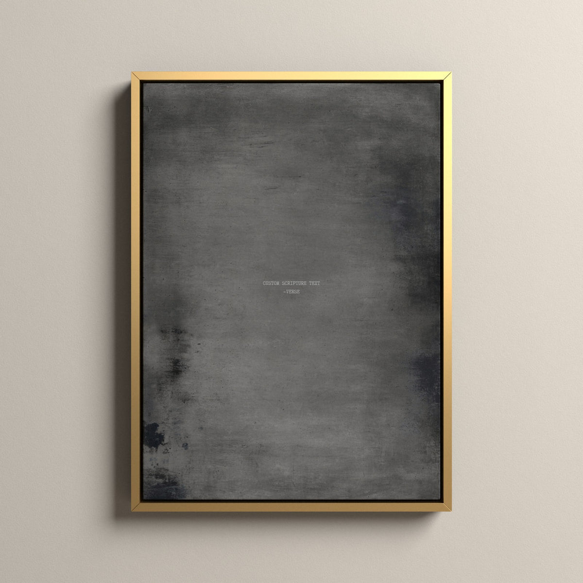 Graphite Scripture canvas with your own verse in a gold floating frame
