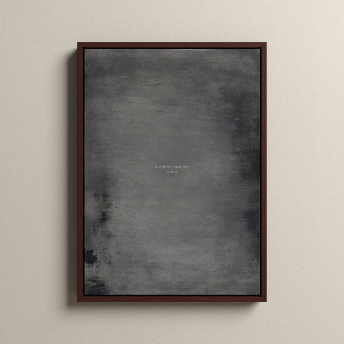 Graphite Scripture canvas with your own verse in a walnut floating frame