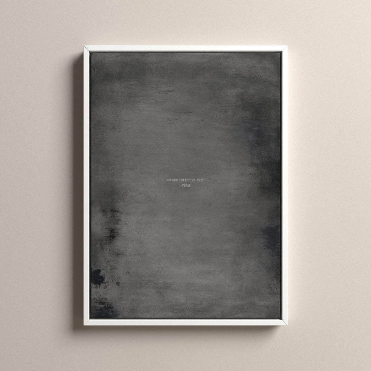 Graphite Scripture canvas with your own verse in a white floating frame