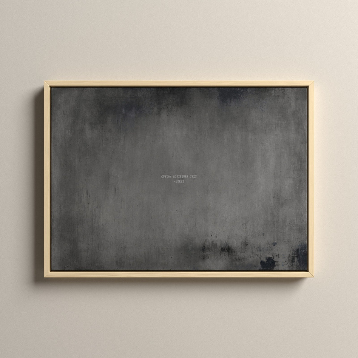 Graphite Scripture canvas with your own verse in a natural floating frame