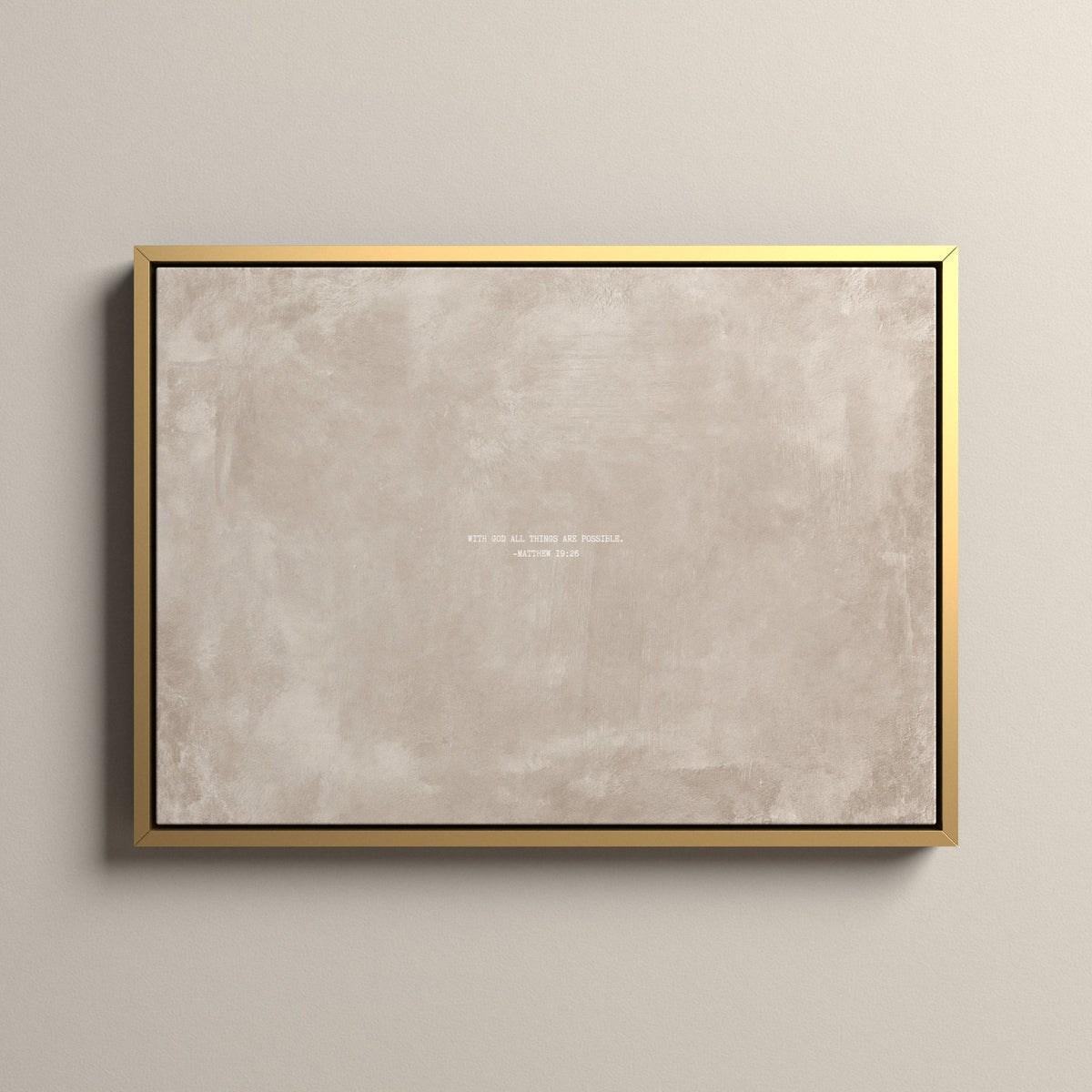 Oat Scripture canvas with Matthew 19:26 in a gold floating frame