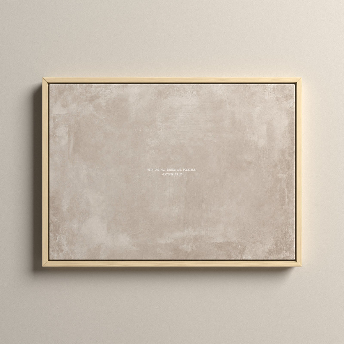 Oat Scripture canvas with Matthew 19:26 in a natural floating frame