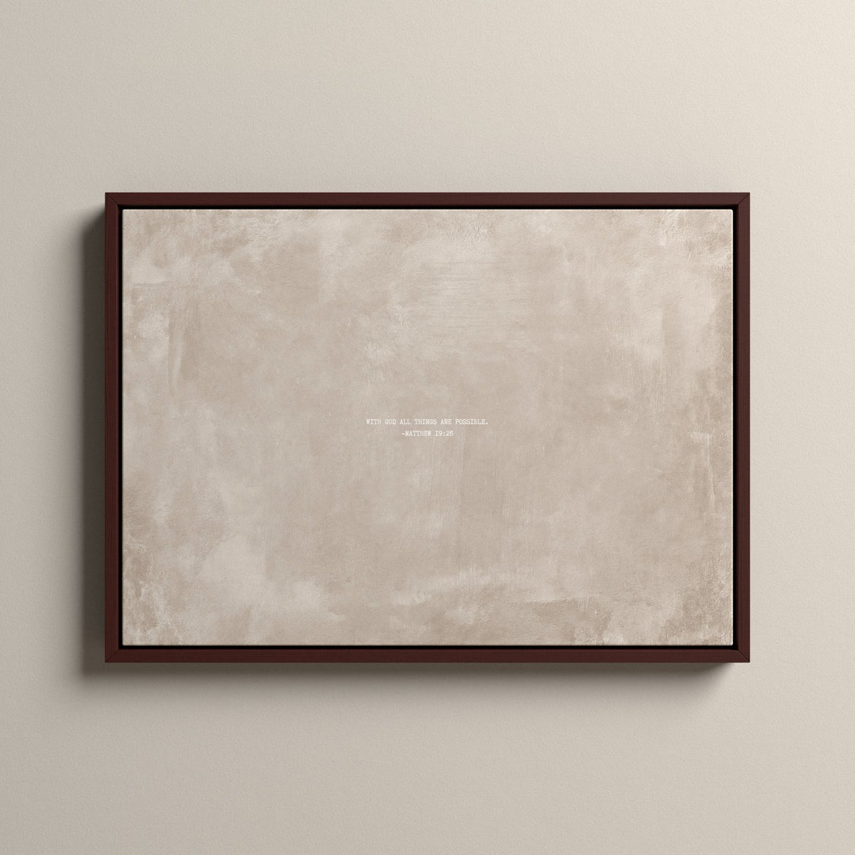 Oat Scripture canvas with Matthew 19:26 in a walnut floating frame