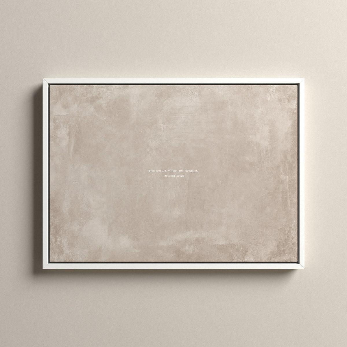 Oat Scripture canvas with Matthew 19:26 in a white floating frame