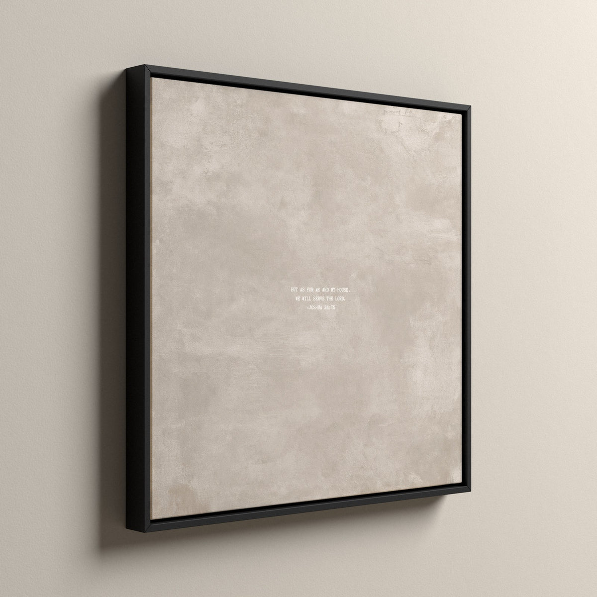 Oat Scripture canvas, in a black floating frame, side view