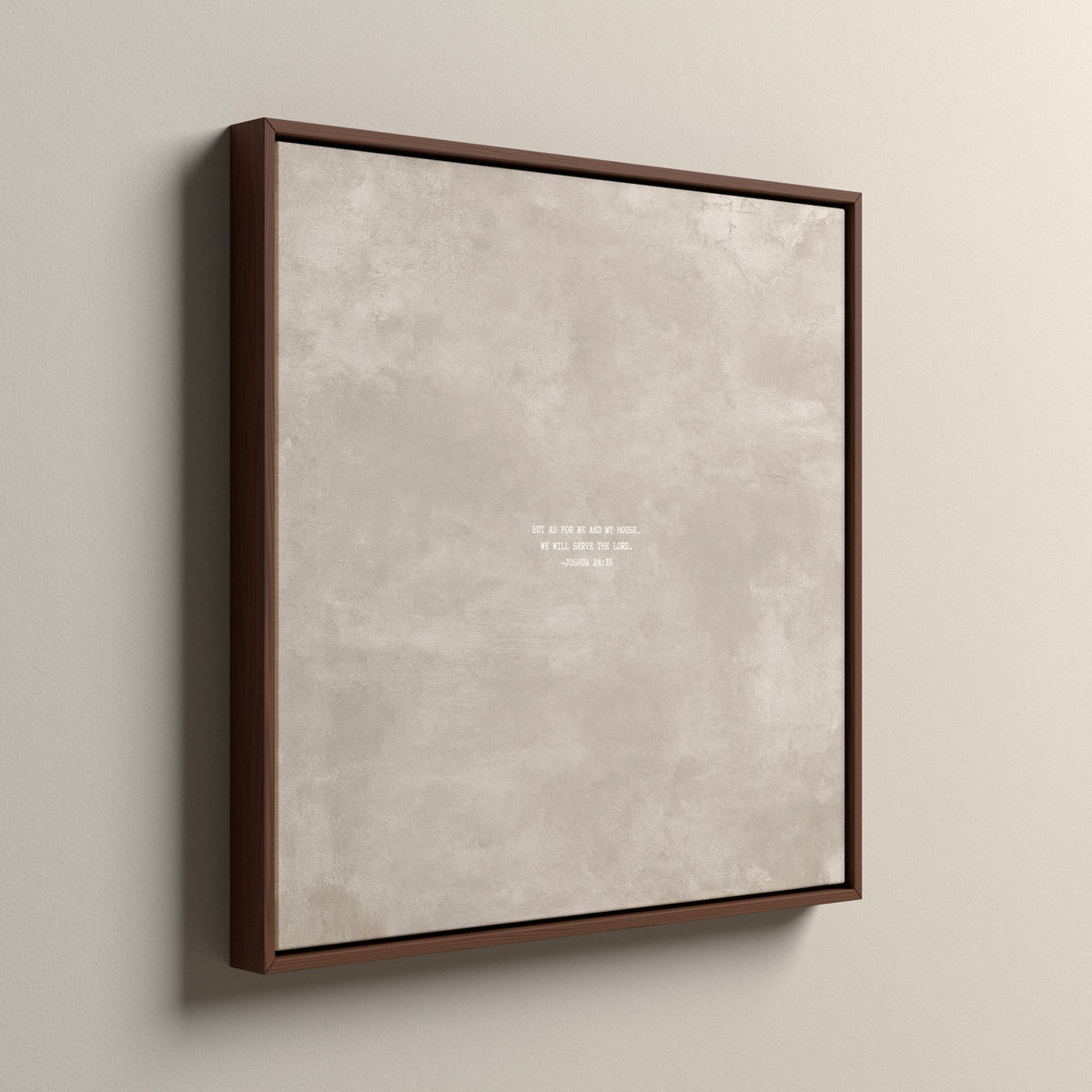 Oat Scripture canvas, in an espresso floating frame, side view