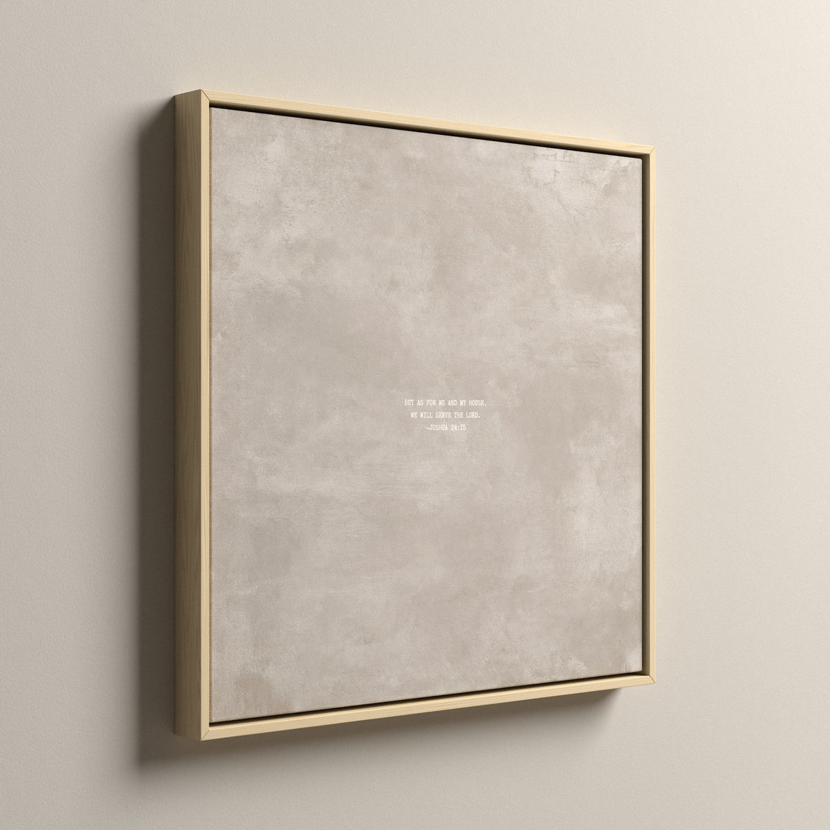 Oat Scripture canvas, in a natural floating frame, side view