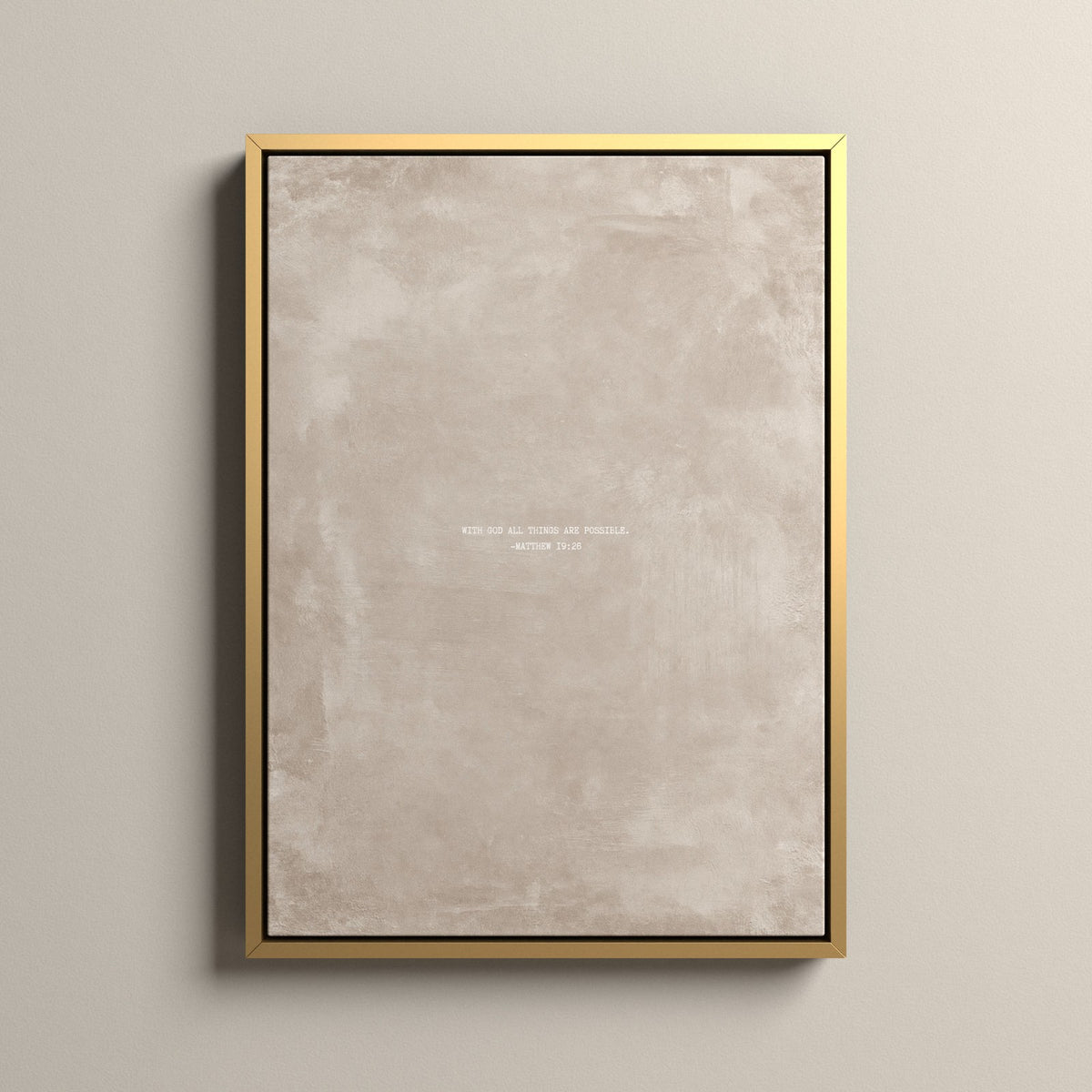 Oat Scripture canvas with Matthew 19:26 in a gold floating frame