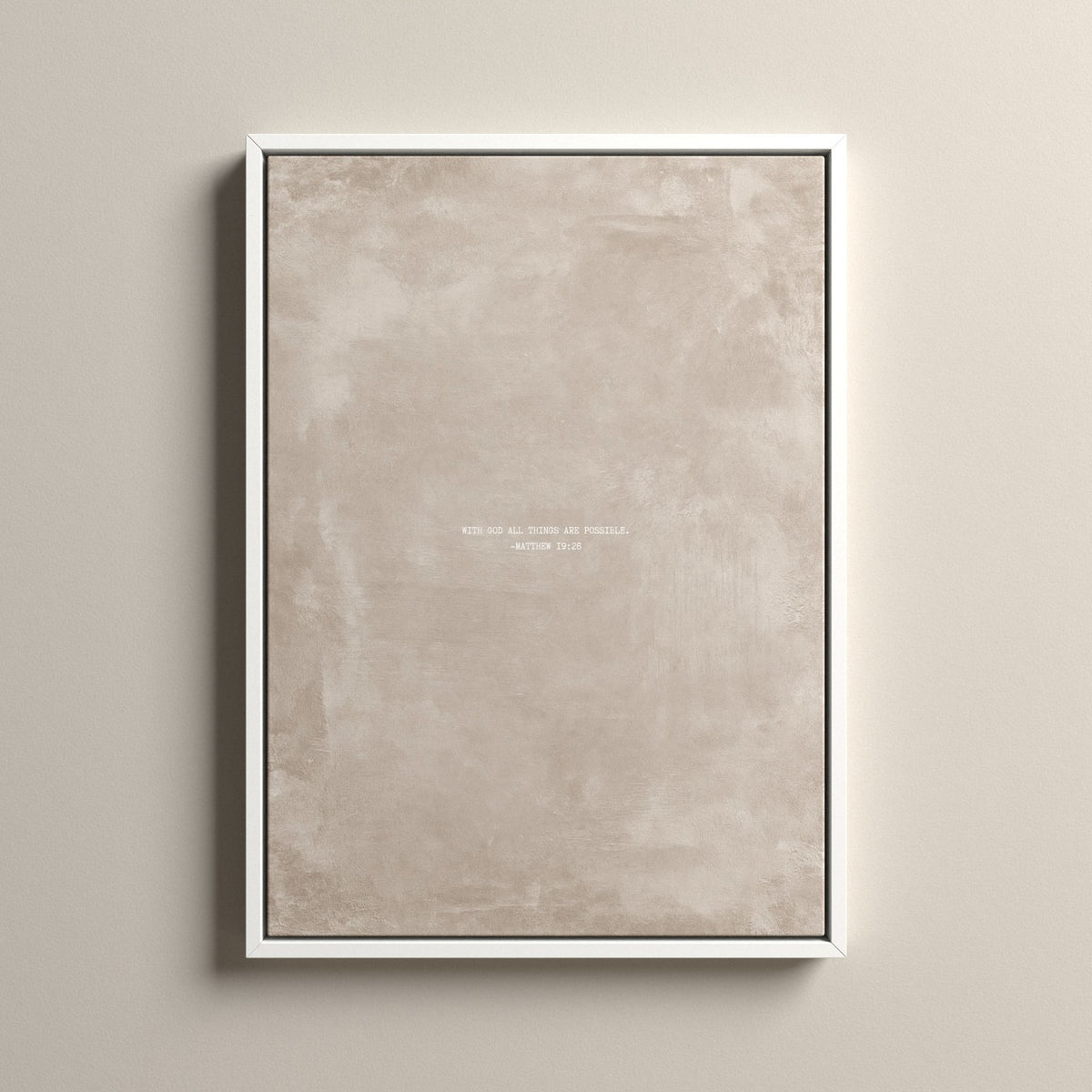 Oat Scripture canvas with Matthew 19:26 in a white floating frame
