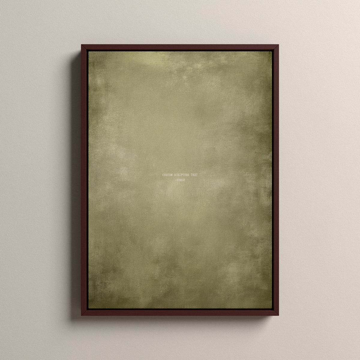 Olive Scripture canvas with your own verse in a walnut floating frame