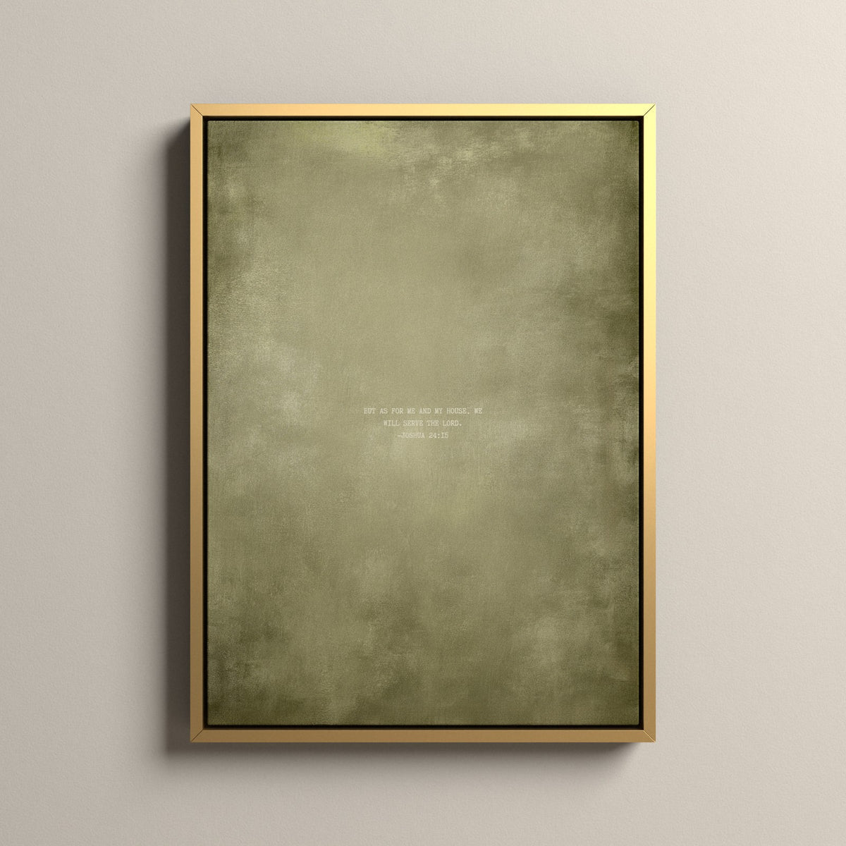 Olive Scripture canvas with Joshua 24:15 in a gold floating frame