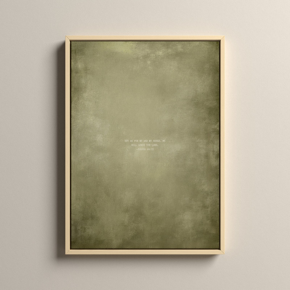 Olive Scripture canvas with Joshua 24:15 in a natural floating frame