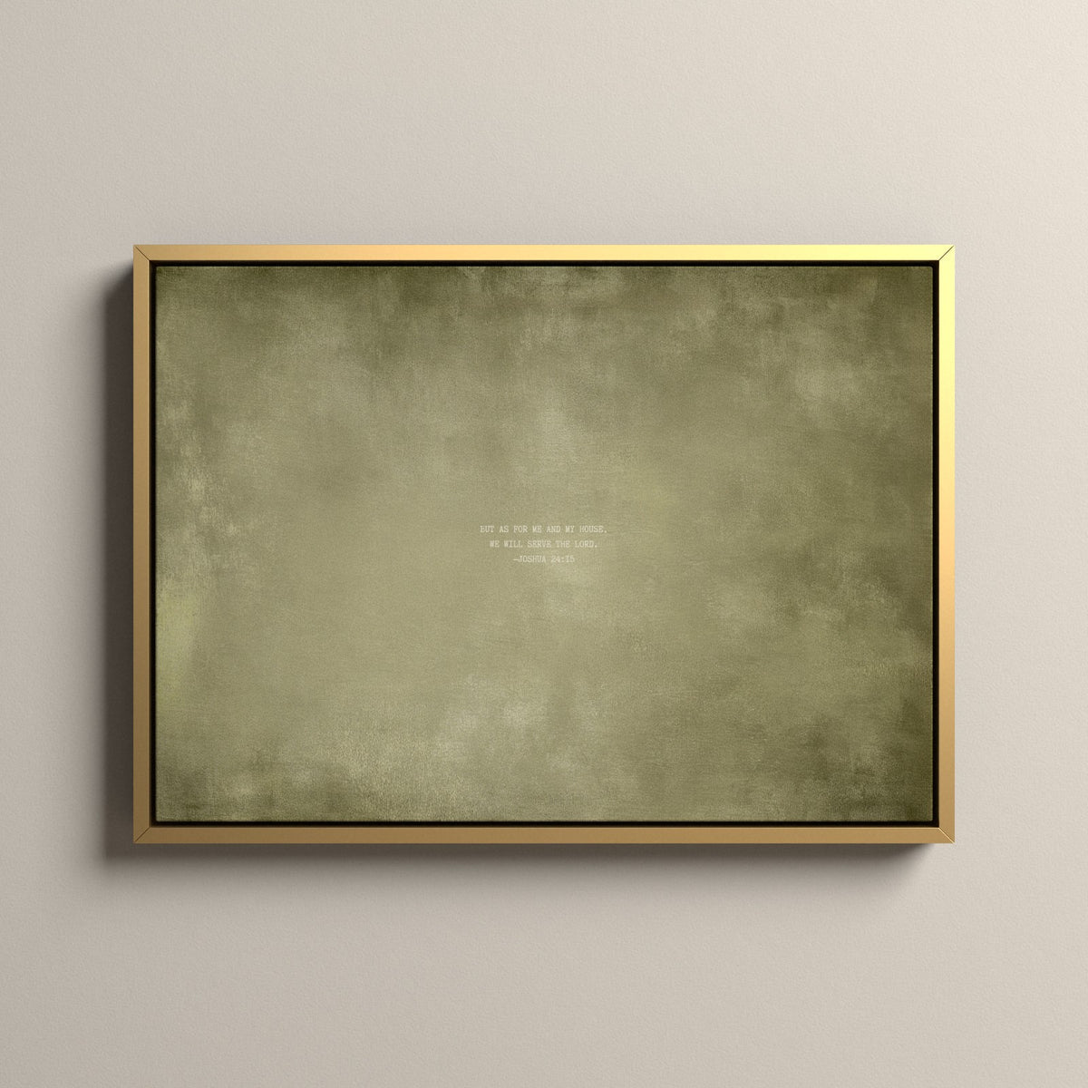 Olive Scripture canvas with Joshua 24:15 in a gold floating frame