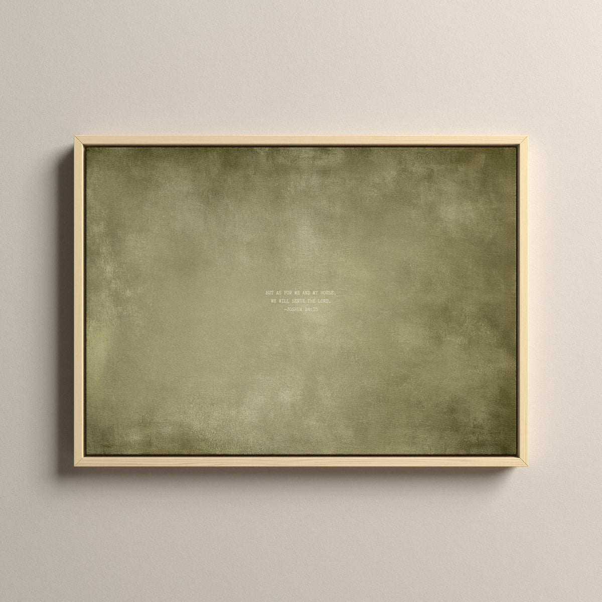 Olive Scripture canvas with Joshua 24:15 in a natural floating frame