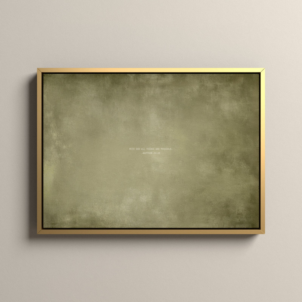 Olive Scripture canvas with Matthew 19:26 in a gold floating frame