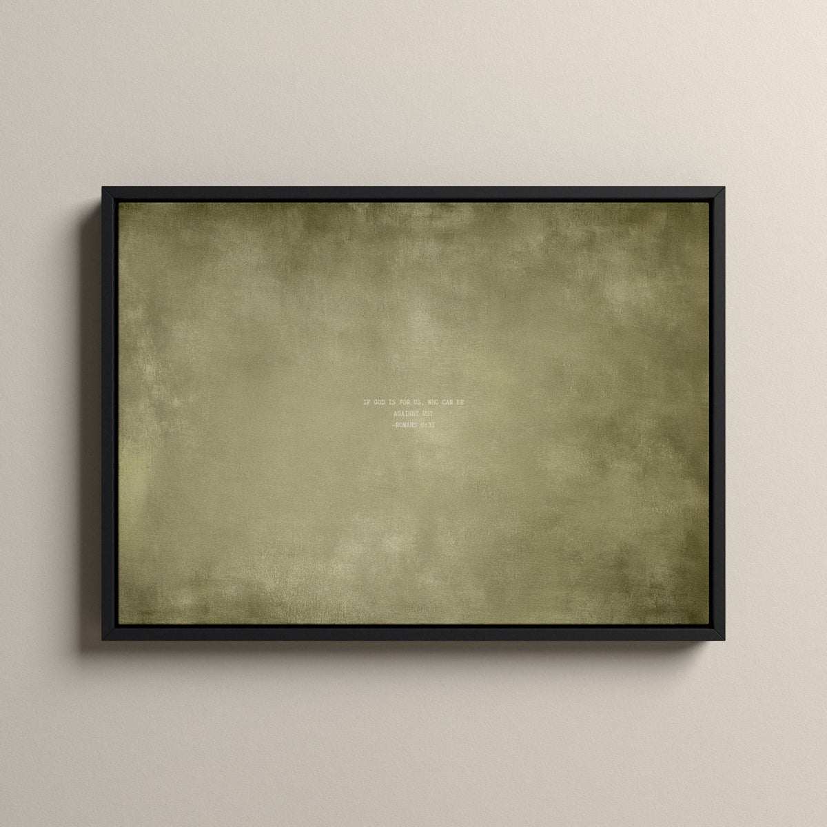 Olive Scripture canvas with Romans 8:31 in a black floating frame