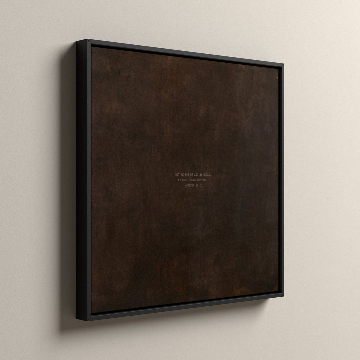 PATINA 01 Scripture canvas in a black floating frame, side view