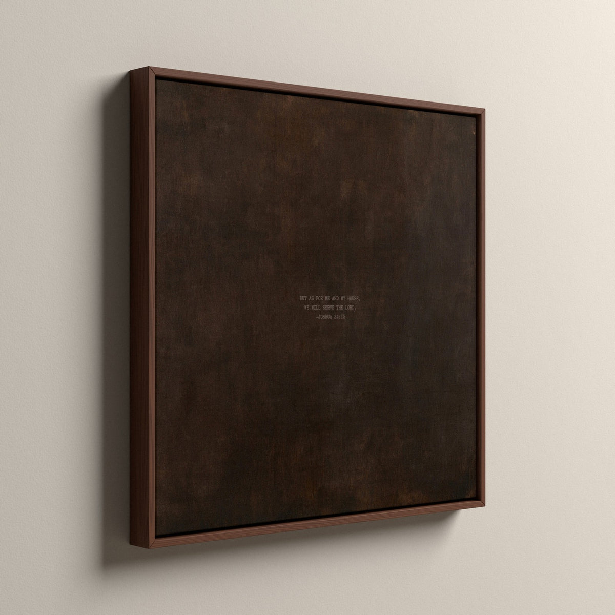 PATINA 01 Scripture canvas in an espresso floating frame, side view