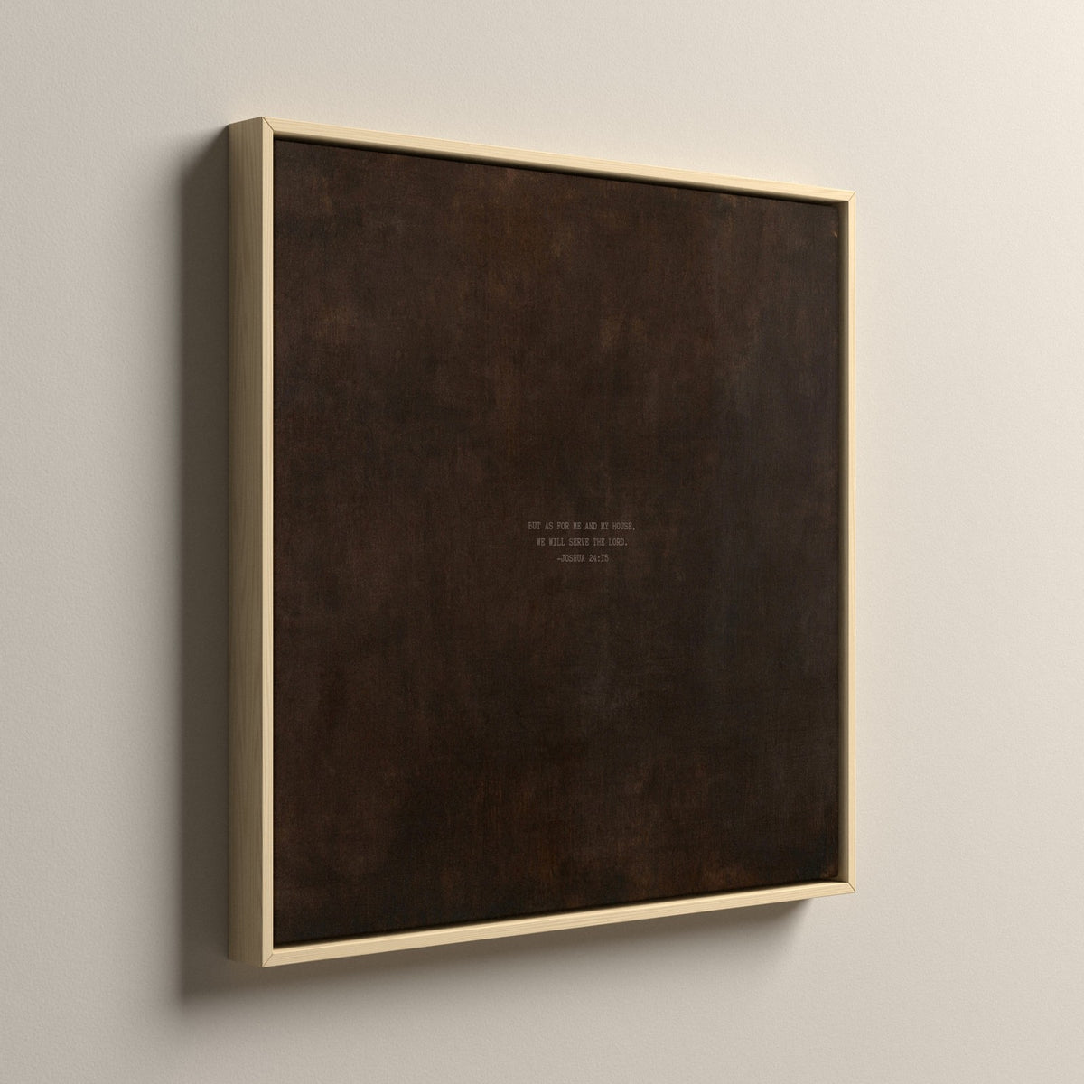 PATINA 01 Scripture canvas in a natural floating frame, side view