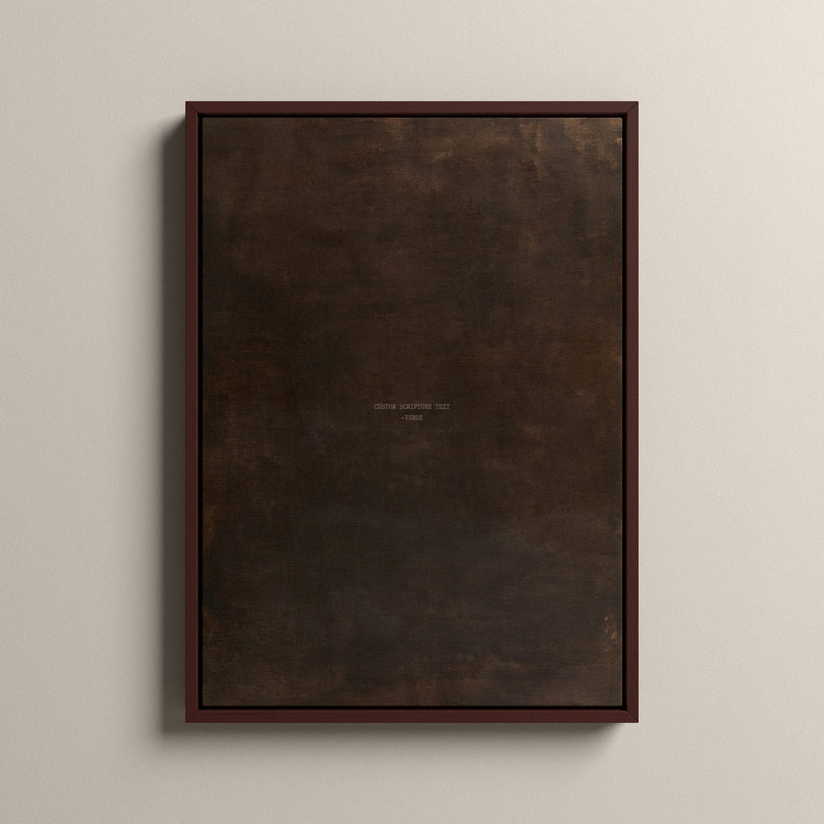 PATINA 01 Scripture canvas with your own verse in a walnut floating frame