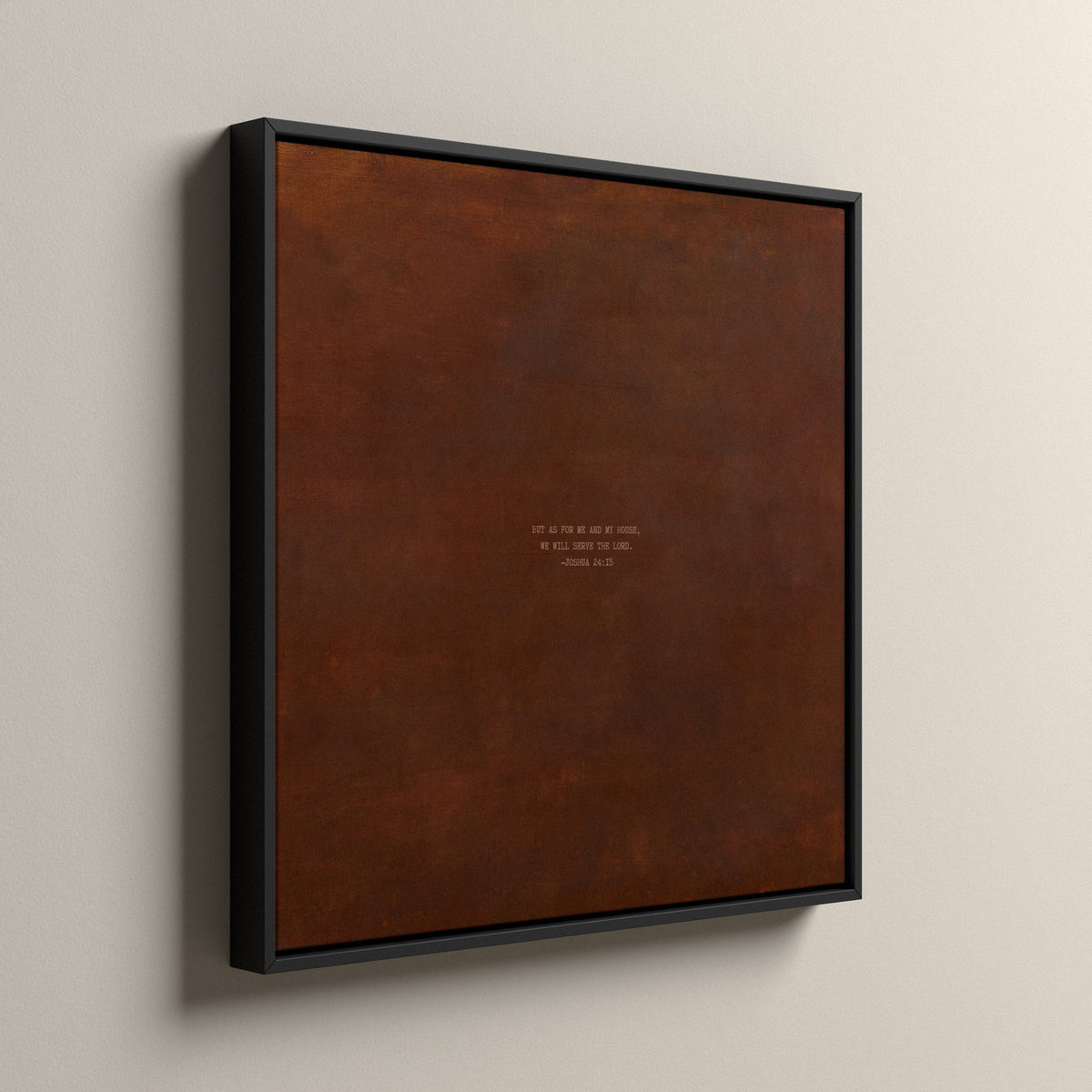 PATINA 02 Scripture canvas in a black floating frame, side view