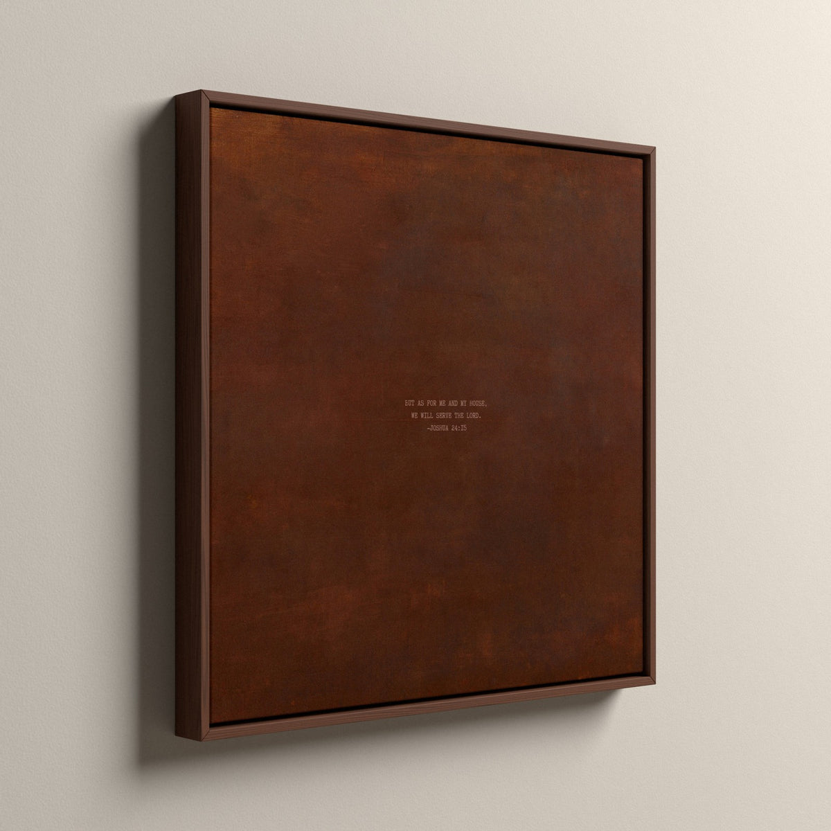 PATINA 02 Scripture canvas in an espresso floating frame, side view