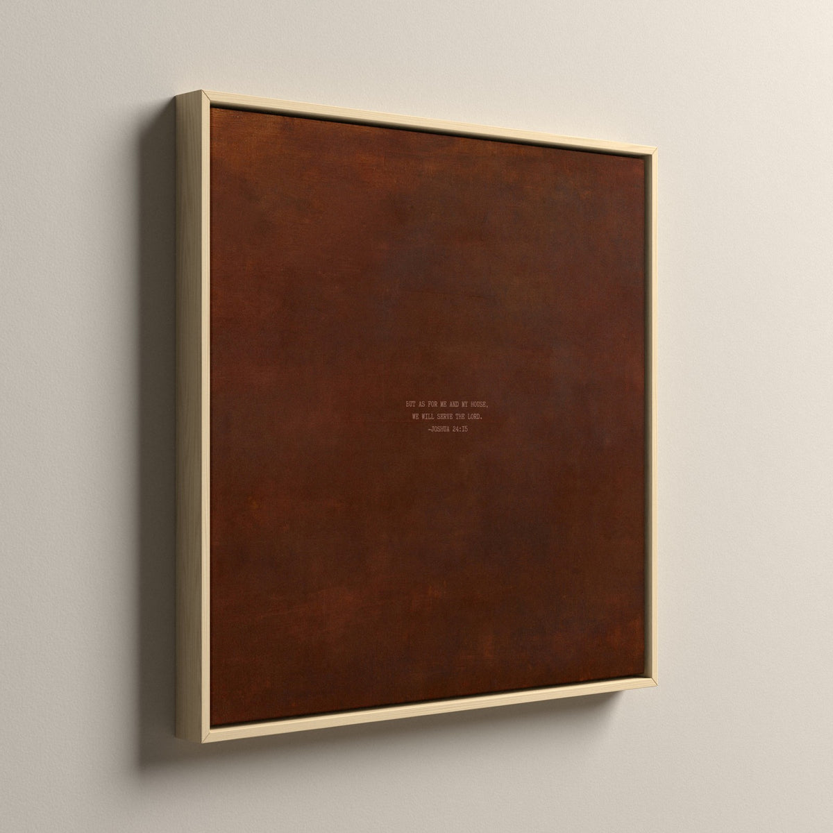 PATINA 02 Scripture canvas in a natural floating frame, side view