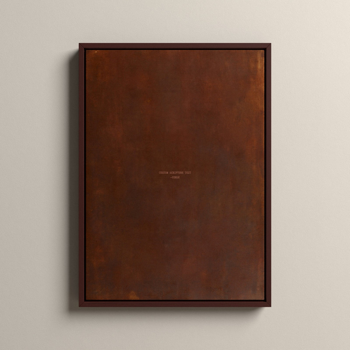 PATINA 02 Scripture canvas with your own verse in a walnut floating frame