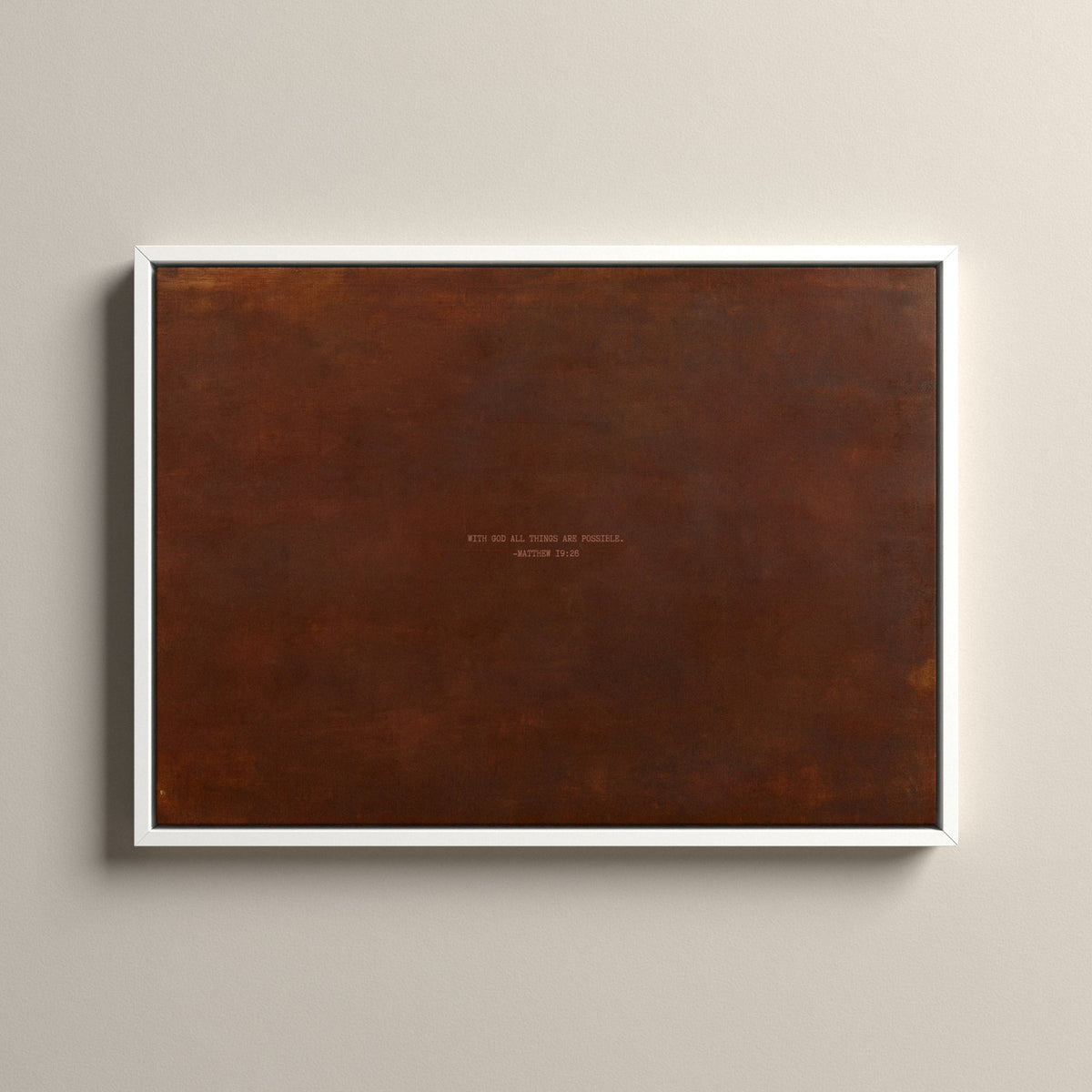 PATINA 02 Scripture canvas with Matthew 19:26 in a white floating frame