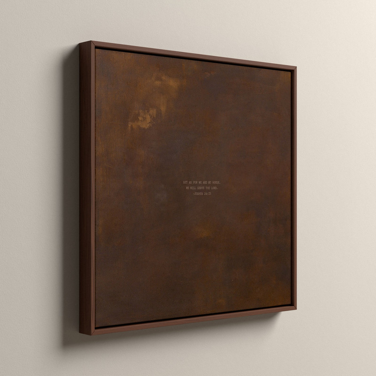 PATINA 03 Scripture canvas in an espresso floating frame, side view