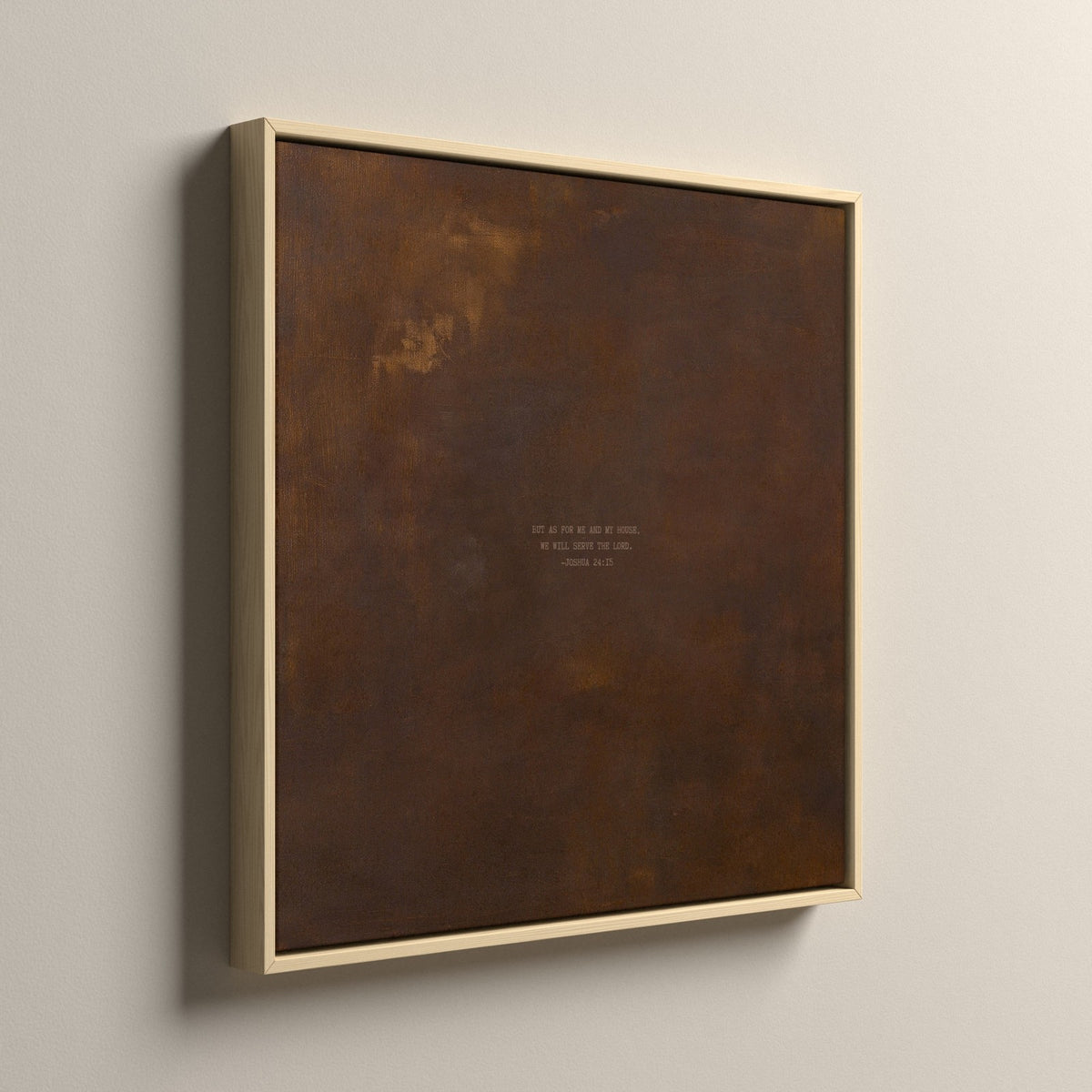 PATINA 03 Scripture canvas in a natural floating frame, side view