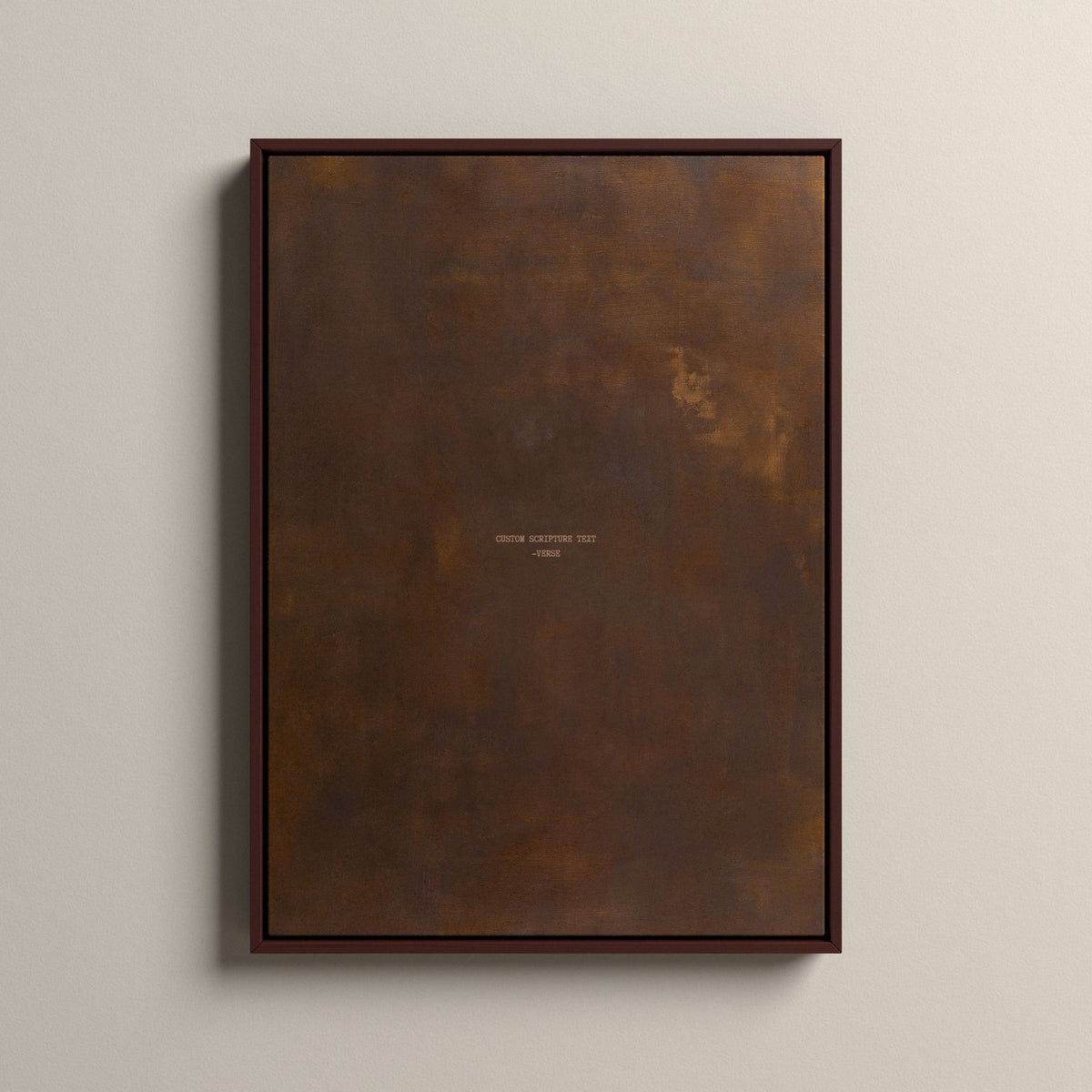 PATINA 03 Scripture canvas with your own verse in a walnut floating frame