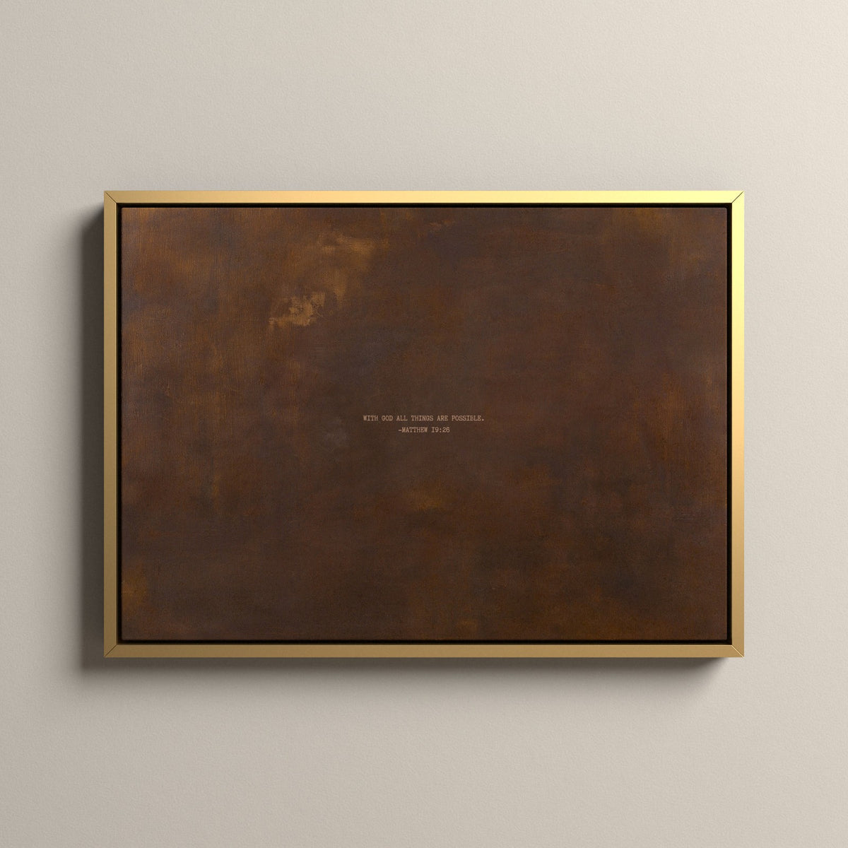 PATINA 03 Scripture canvas with Matthew 19:26 in a gold floating frame