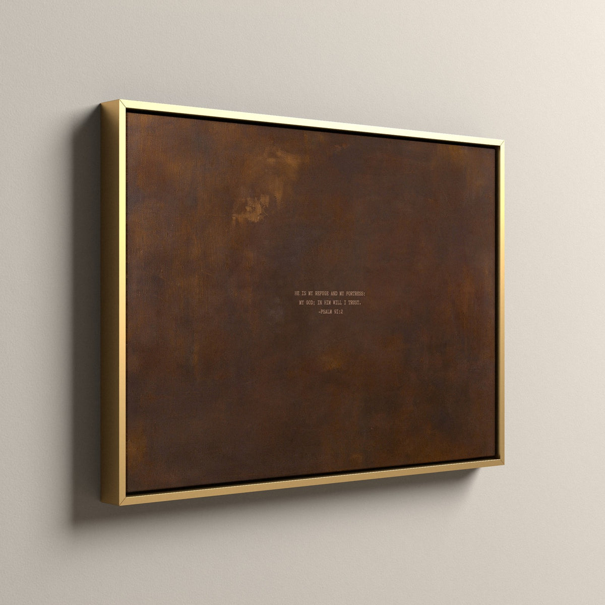 PATINA 03 Scripture canvas in a gold floating frame, side view