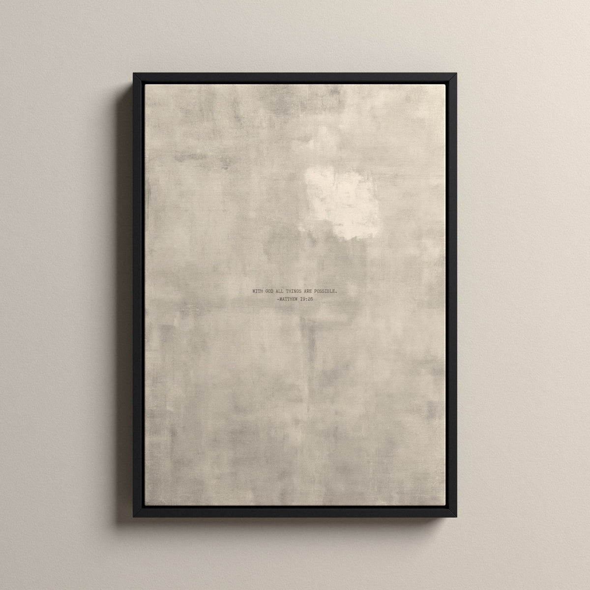PATINA 04 Scripture canvas with Matthew 19:26 in a black floating frame