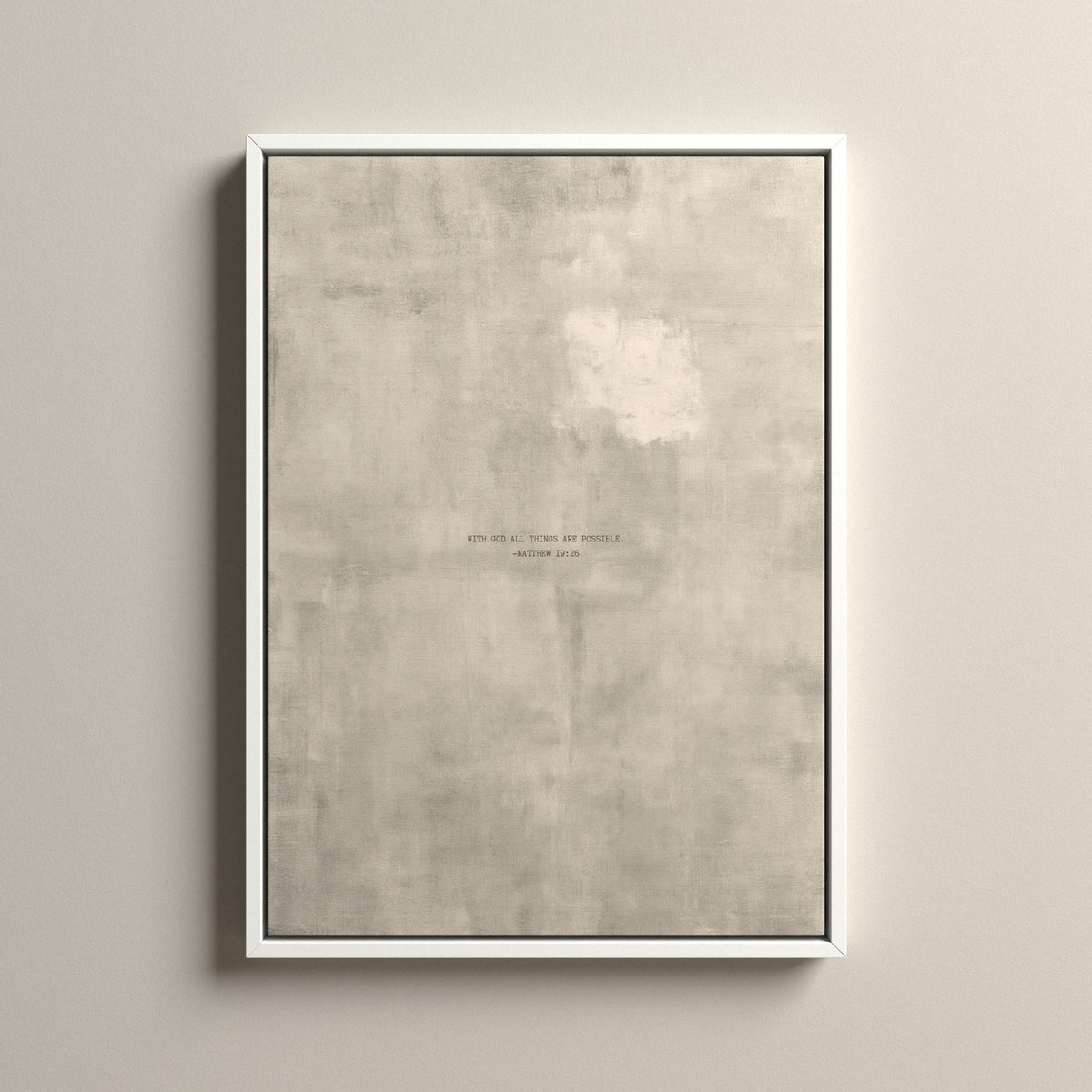 PATINA 04 Scripture canvas with Matthew 19:26 in a white floating frame