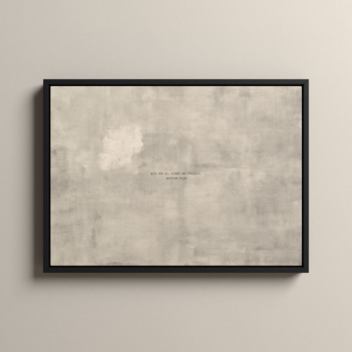 PATINA 04 Scripture canvas with Matthew 19:26 in a black floating frame