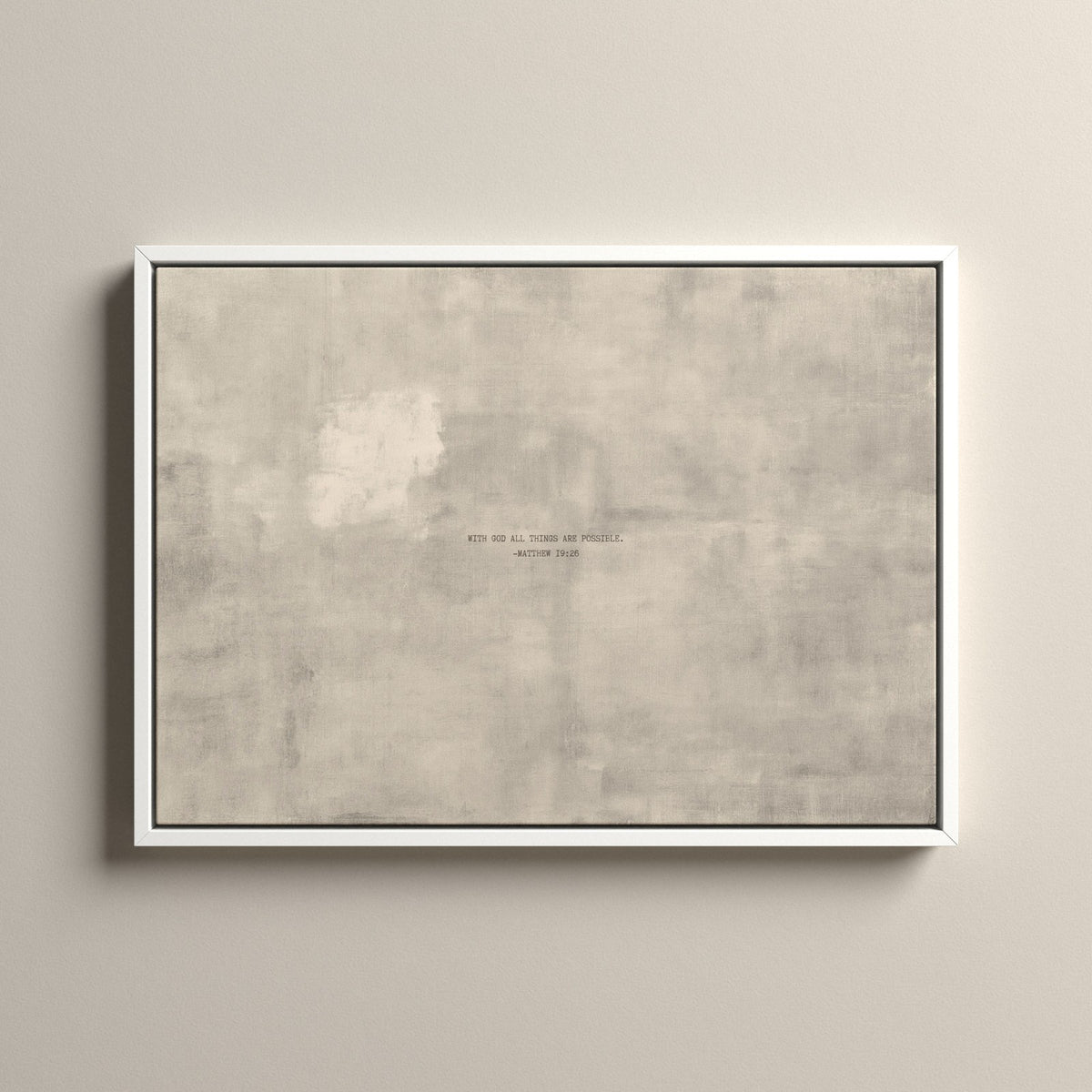 PATINA 04 Scripture canvas with Matthew 19:26 in a white floating frame