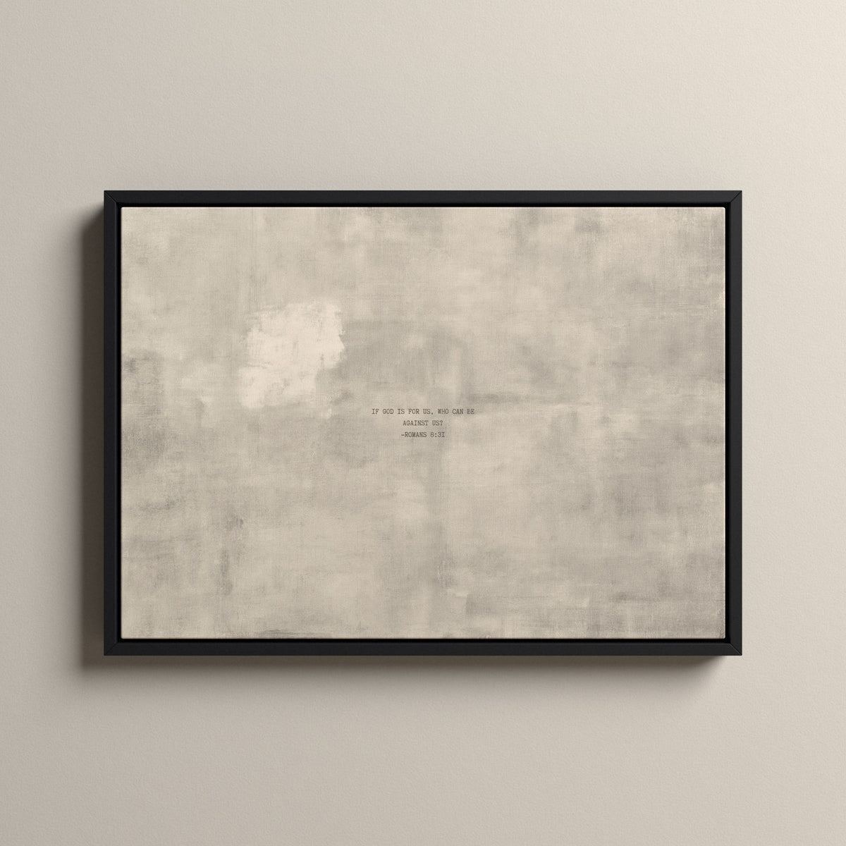 PATINA 04 Scripture canvas with Romans 8:31 in a black floating frame