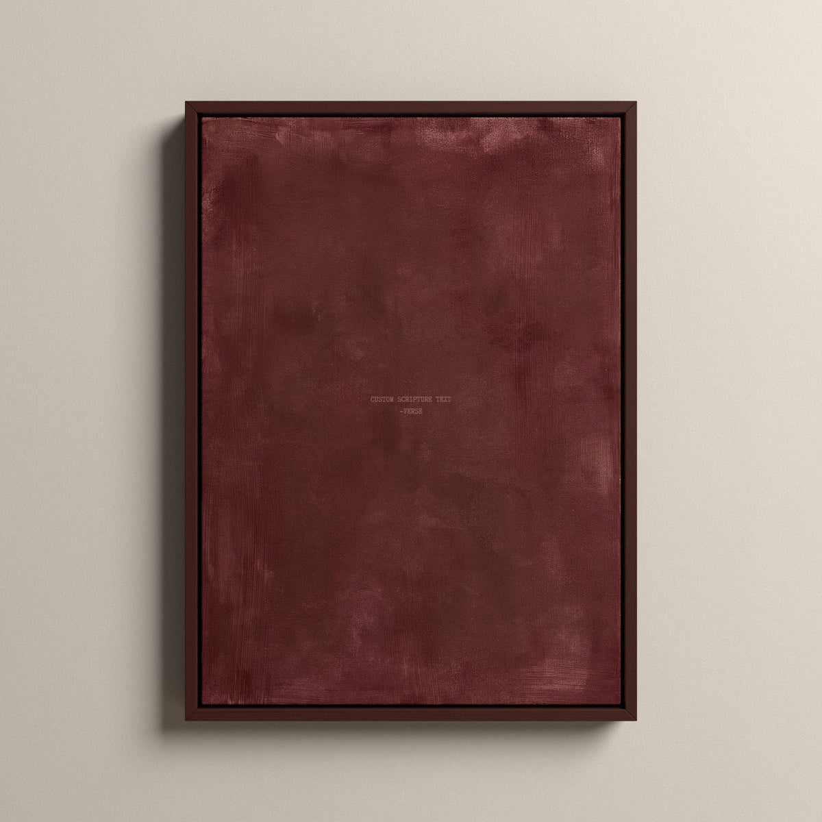 Redwood Scripture canvas with your own verse in a walnut floating frame