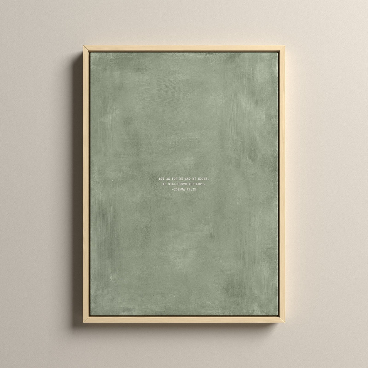 Sage Scripture canvas with Joshua 24:15 in a natural floating frame