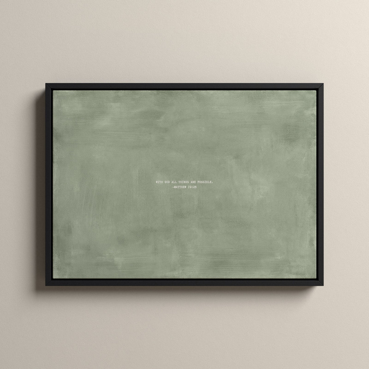 Sage Scripture canvas with Matthew 19:26 in a black floating frame