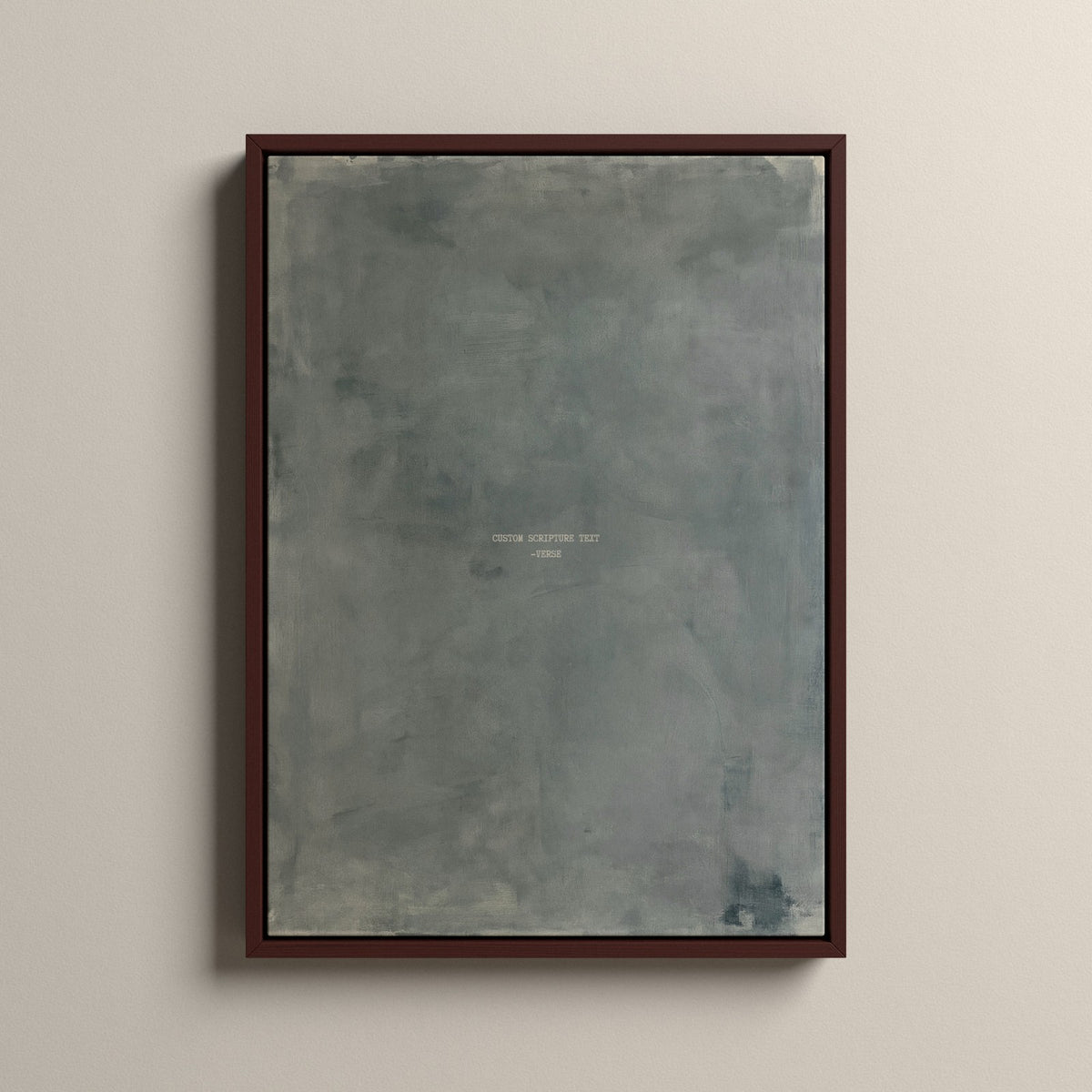 Zinc Scripture canvas with your own verse in a walnut floating frame