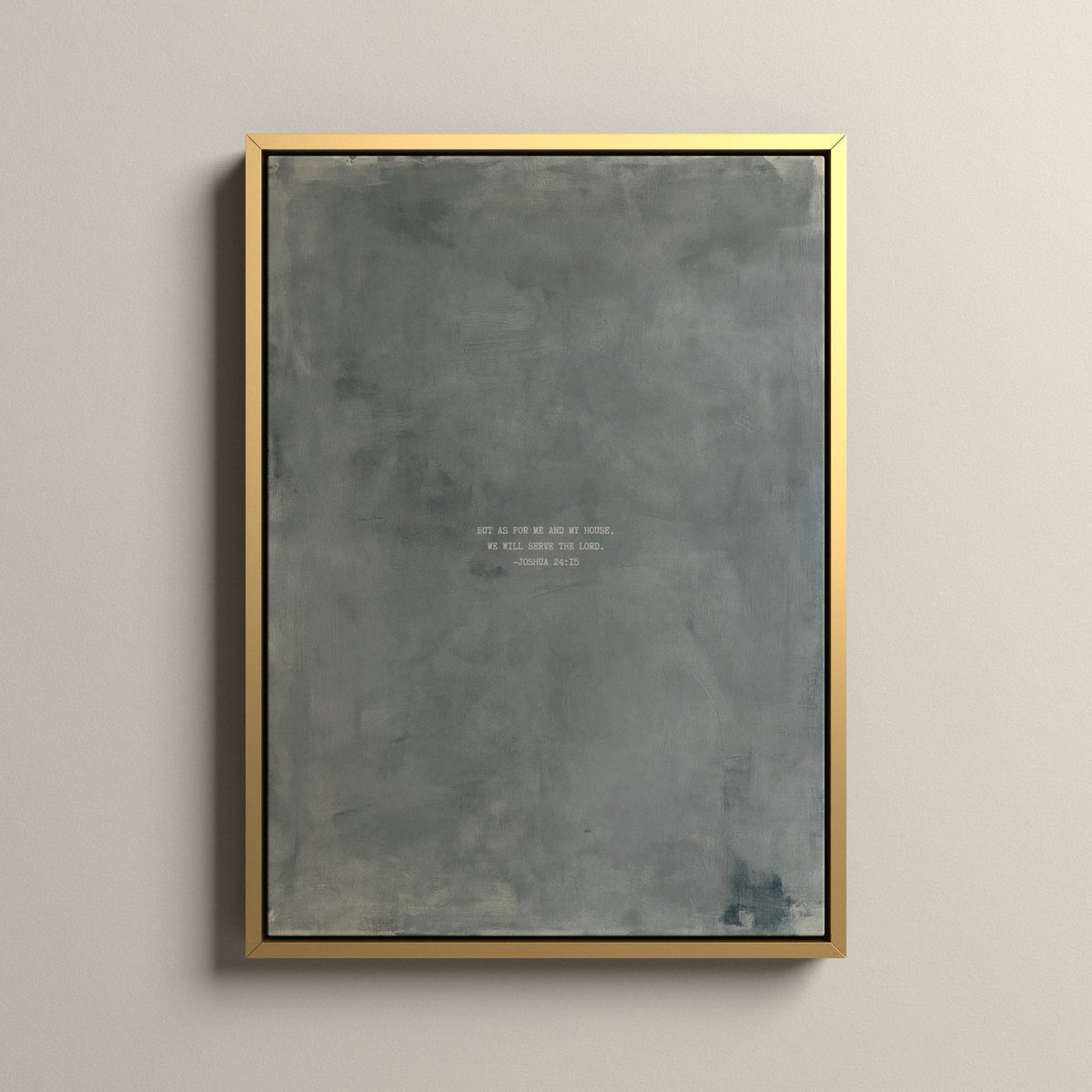 Zinc Scripture canvas with Joshua 24:15 in a gold floating frame