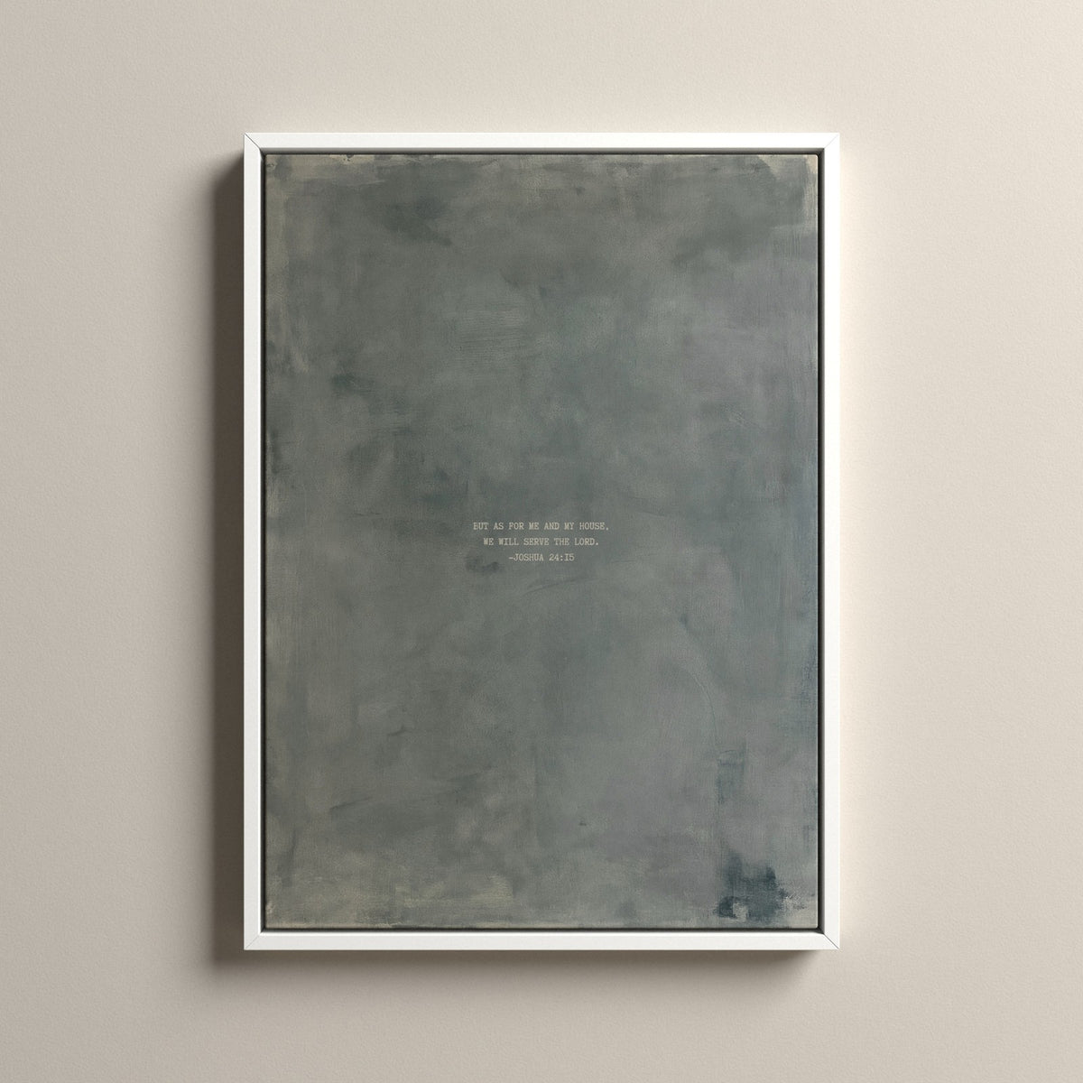 Zinc Scripture canvas with Joshua 24:15 in a white floating frame