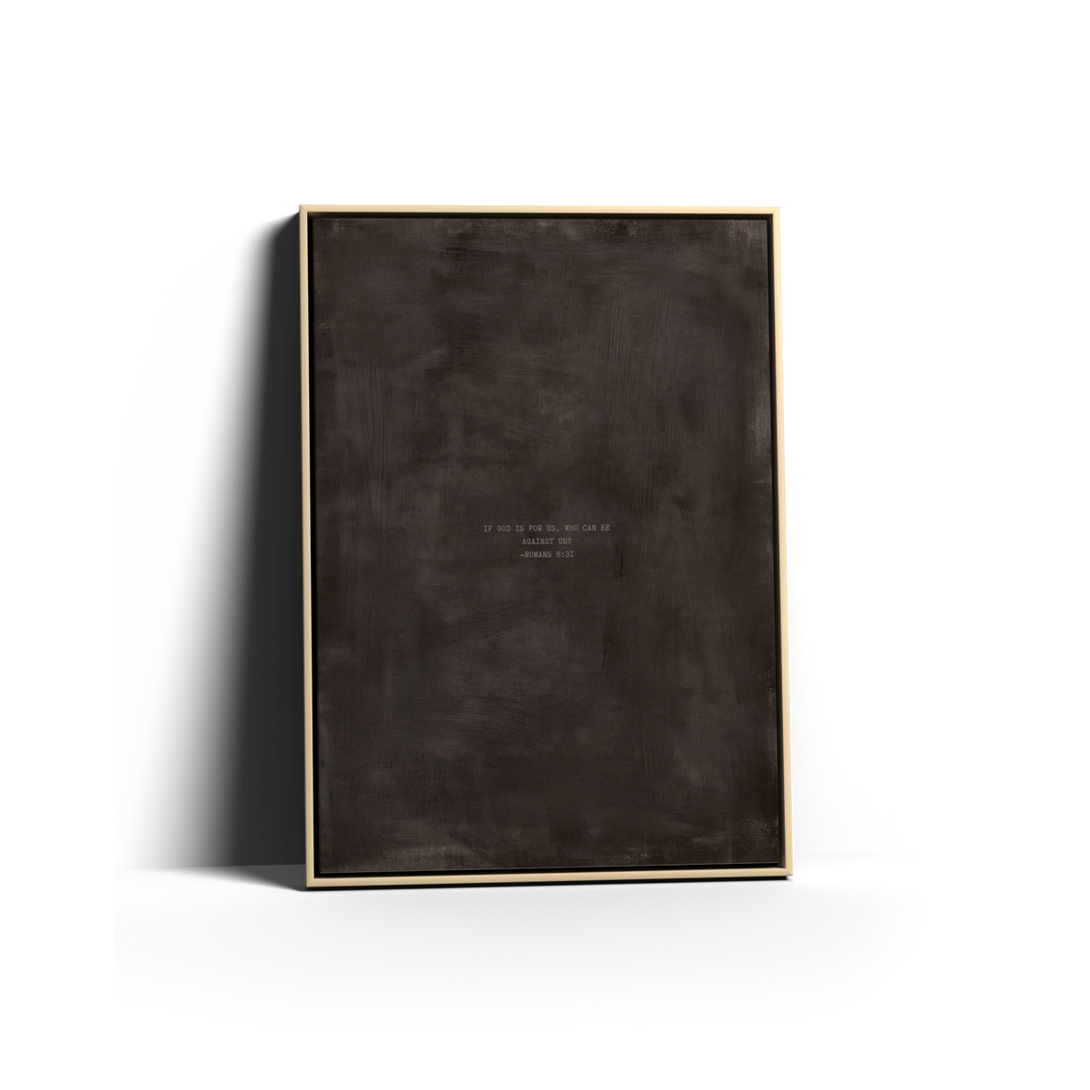 Charcoal Scripture canvas with Romans 8:31 in a natural frame