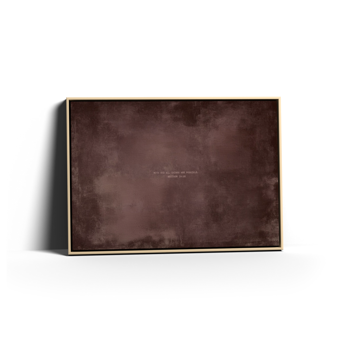 Dusty Mauve Scripture canvas with Matthew 19:26 in a natural frame