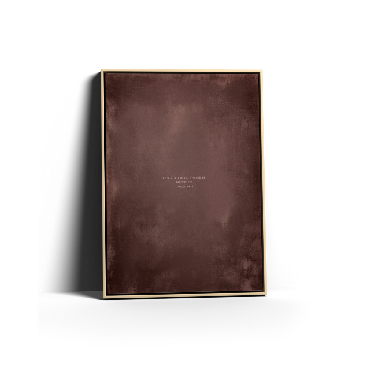 Dusty Mauve Scripture canvas with Romans 8:31 in a natural frame