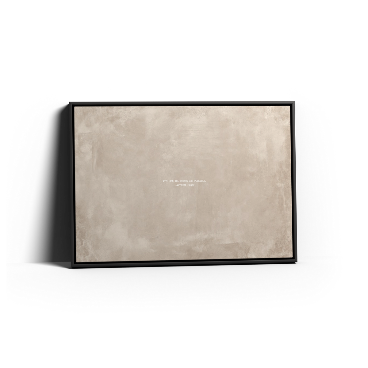 Oat Scripture canvas with Matthew 19:26 in a black frame